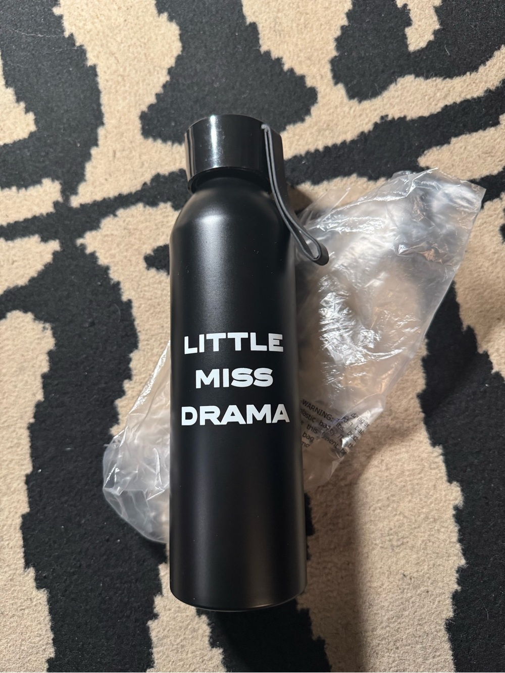 Cardi B Black Stainless Water Bottle with "Little Miss Drama" Text